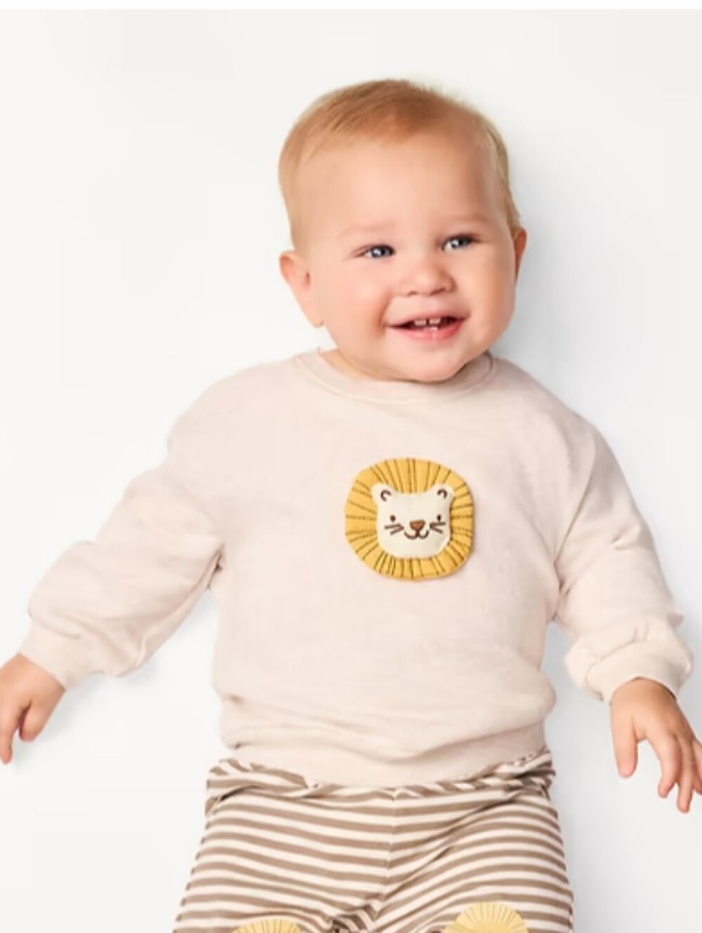 Old Navy 3D Lion Graphic Crew Neck Sweatshirt Oatmeal Cream 6 - 12 M